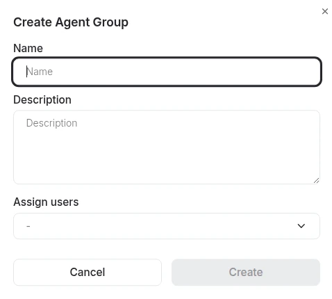 Auto Dialer create agent group form with name description and user assignment