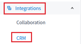 CRM integrations admin menu boxing Integrations and CRM