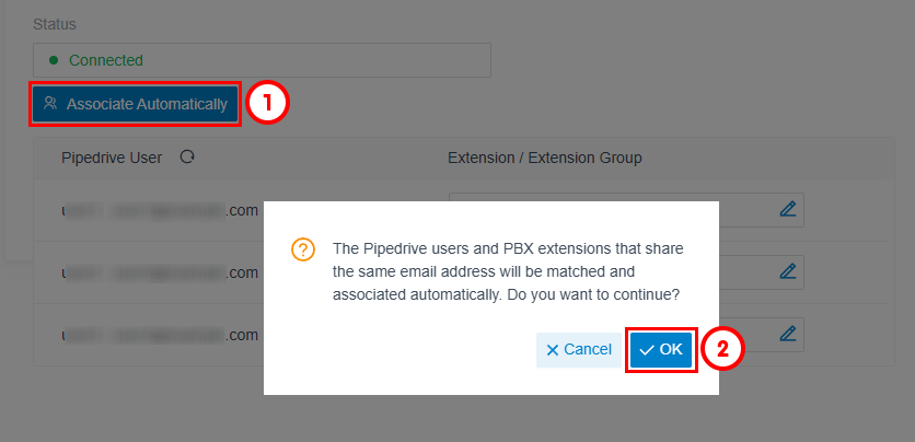 CRM integrations Associate Automatically dialog matching Pipedrive users to extensions