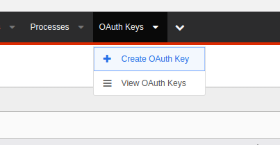 CRM integrations SugarCRM Actions menu highlighting Create OAuth Key