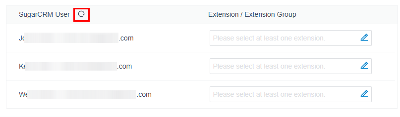 CRM integrations SugarCRM User mapping table with refresh icon boxed