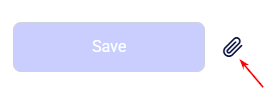 CRM account note Save button beside a highlighted paperclip attachment icon