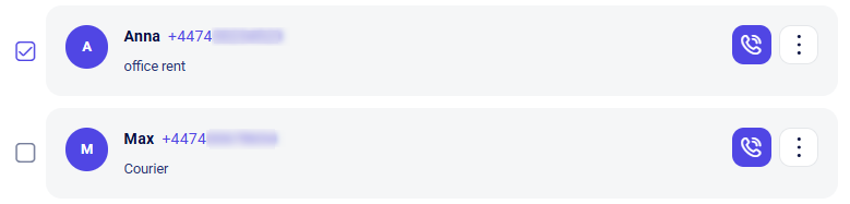 CRM account contact list with Anna checked and Max unchecked