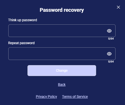 CRM login password recovery page with Think up password and Change button