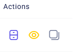 CRM tasks row Actions column with archive, view, and copy icons