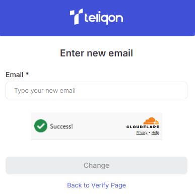 Portal login enter new email form with Cloudflare success and disabled Change button