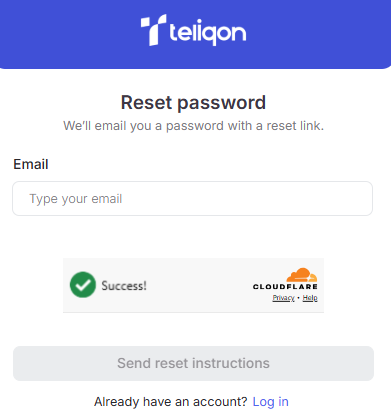 Portal login reset password form with email field, Cloudflare, and send instructions