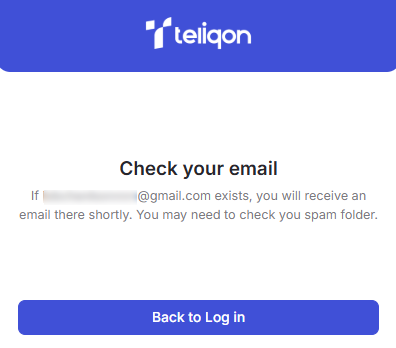 Portal login check your email screen with blurred address and Back to Log in
