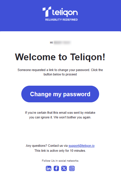 Portal login password reset email with Change my password button and expiry notice