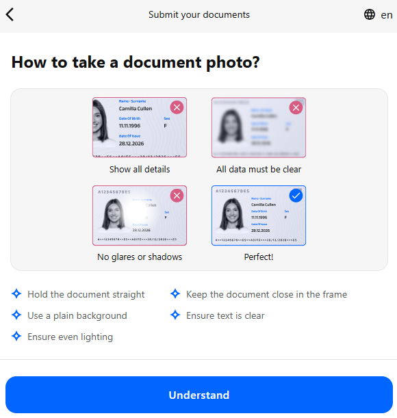 Portal profile document photo guide with good and bad ID examples