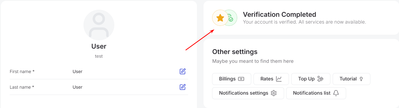 Portal profile Verification Completed banner beside Other settings shortcut buttons