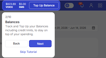 Portal profile tutorial overlay on header Balances step 2 of 10