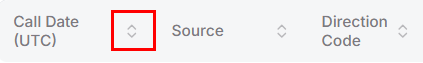 Portal voice services table headers Call Date, Source, Direction Code with sort